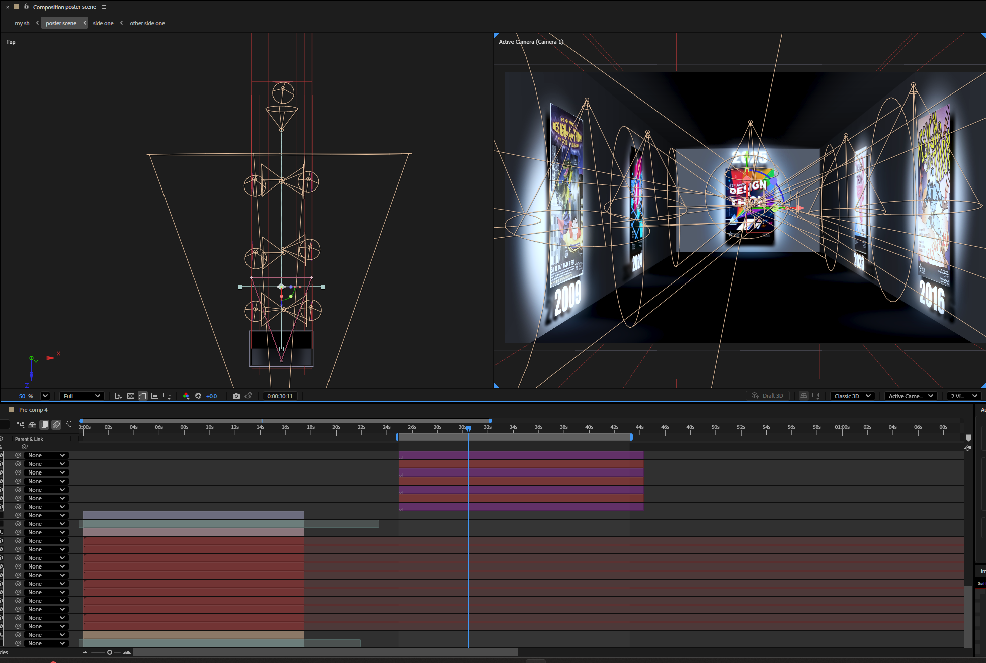 After Effects scene setup showing 3D environment
